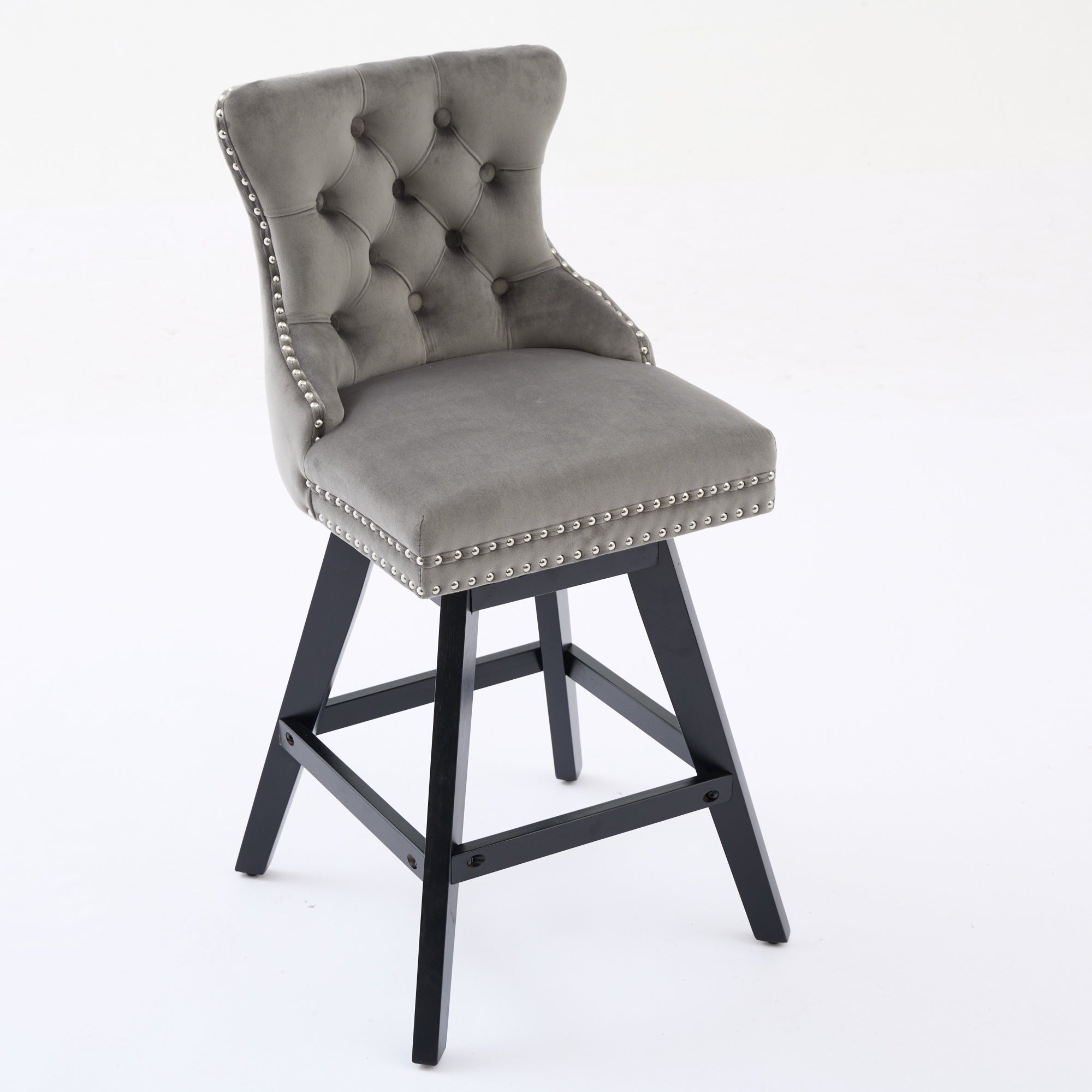 Swivel Velvet Barstools with Button Tufted Decoration (Set of 2)