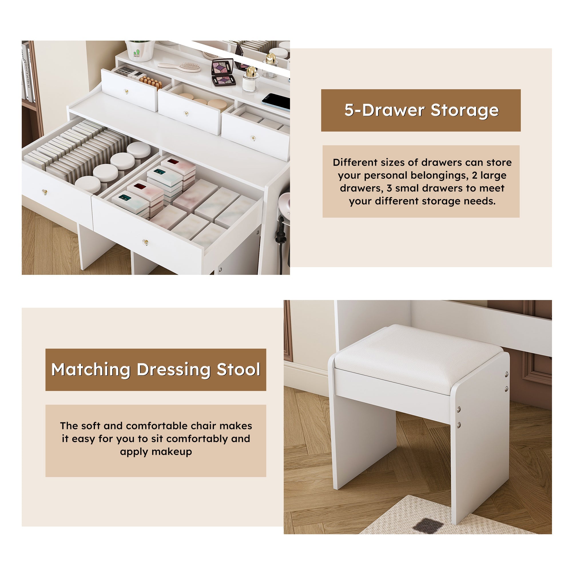 Modern Makeup Vanity Set with Power Outlet
