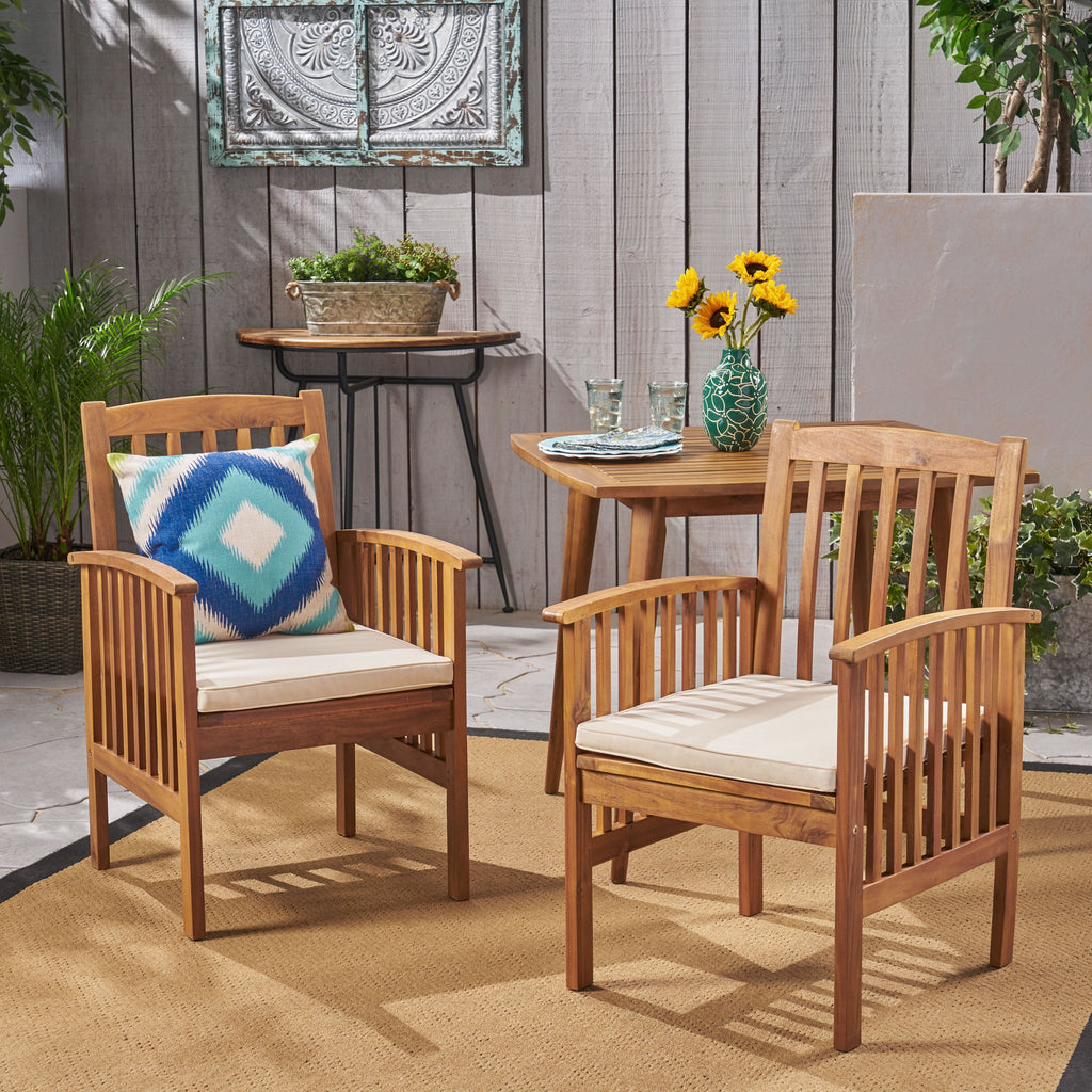 Outdoor 2PCS Acacia Wood Dining Chair Set with Cushions