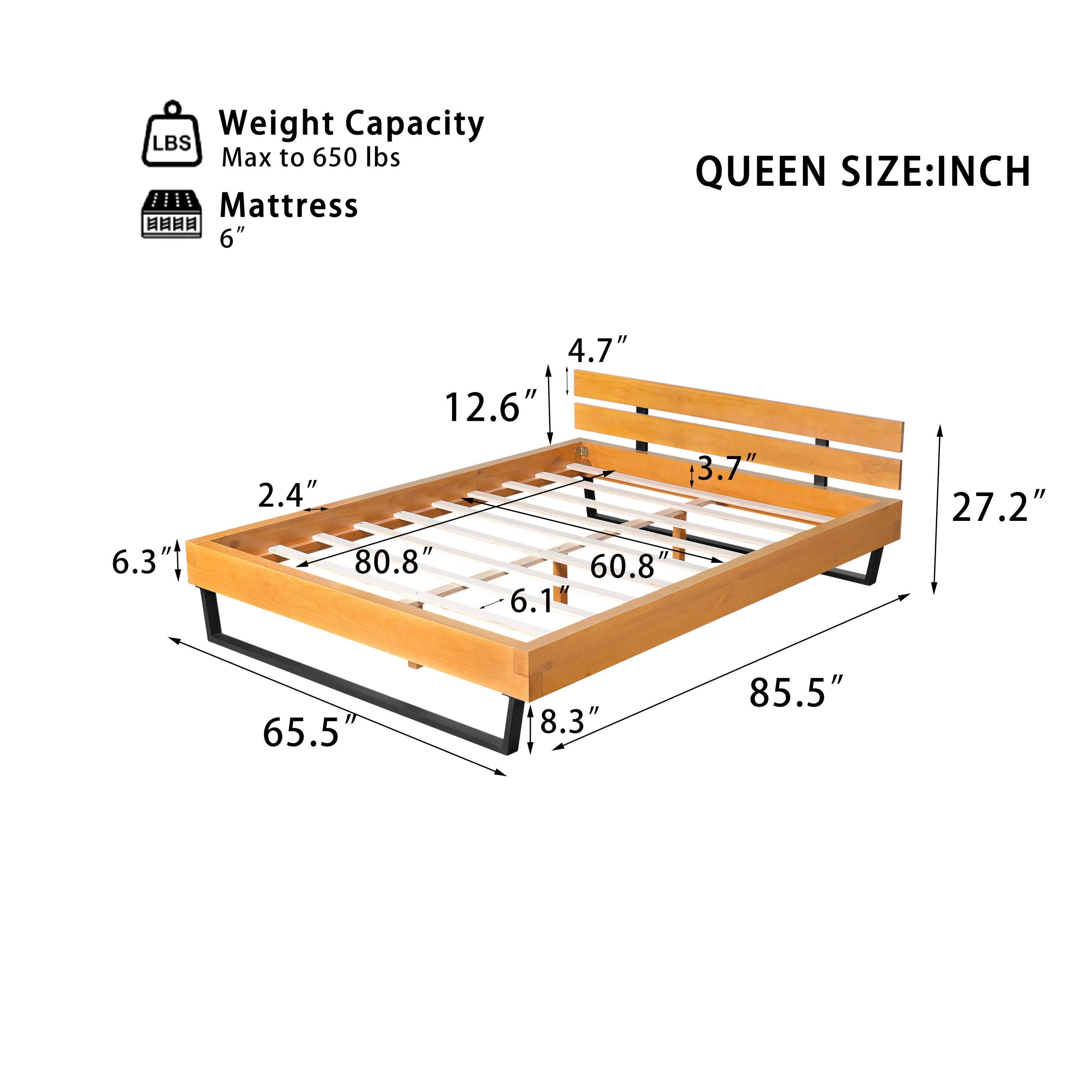 Natural Pine Wood Queen/King Size Bed Frame