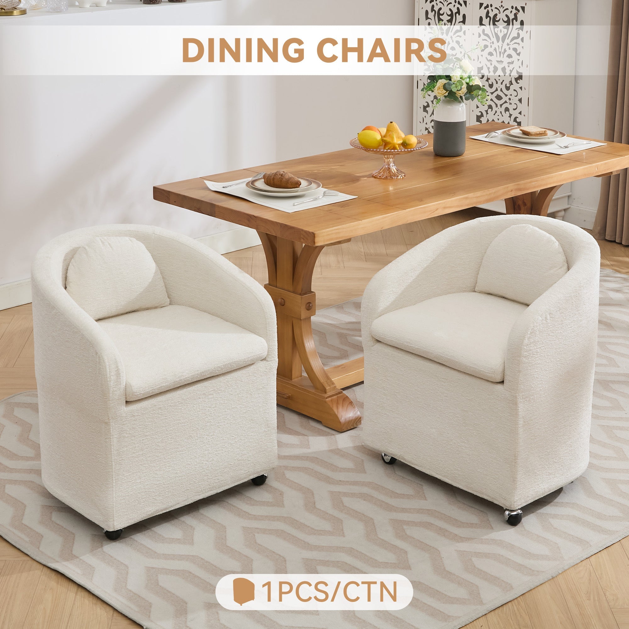 Modern Chenille Fabric Dining Armchair with Back Cushion