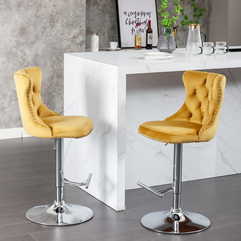 25-33 Inch Modern Velvet Swivel Barstools (Set of 2)