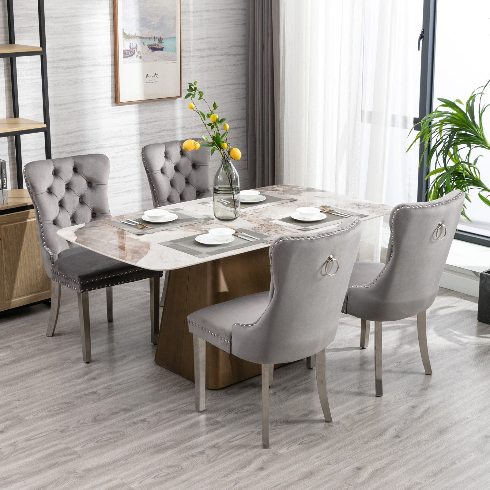 Modern High-end Tufted Solid Wood Velvet Dining Chairs (Set of 2)
