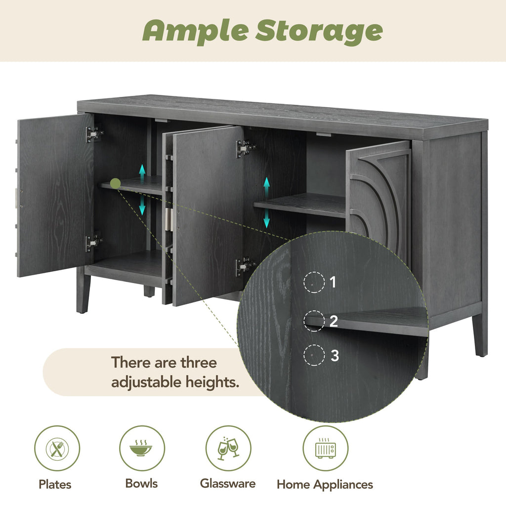 60" Circular Groove Design Sideboard Door for Living Room