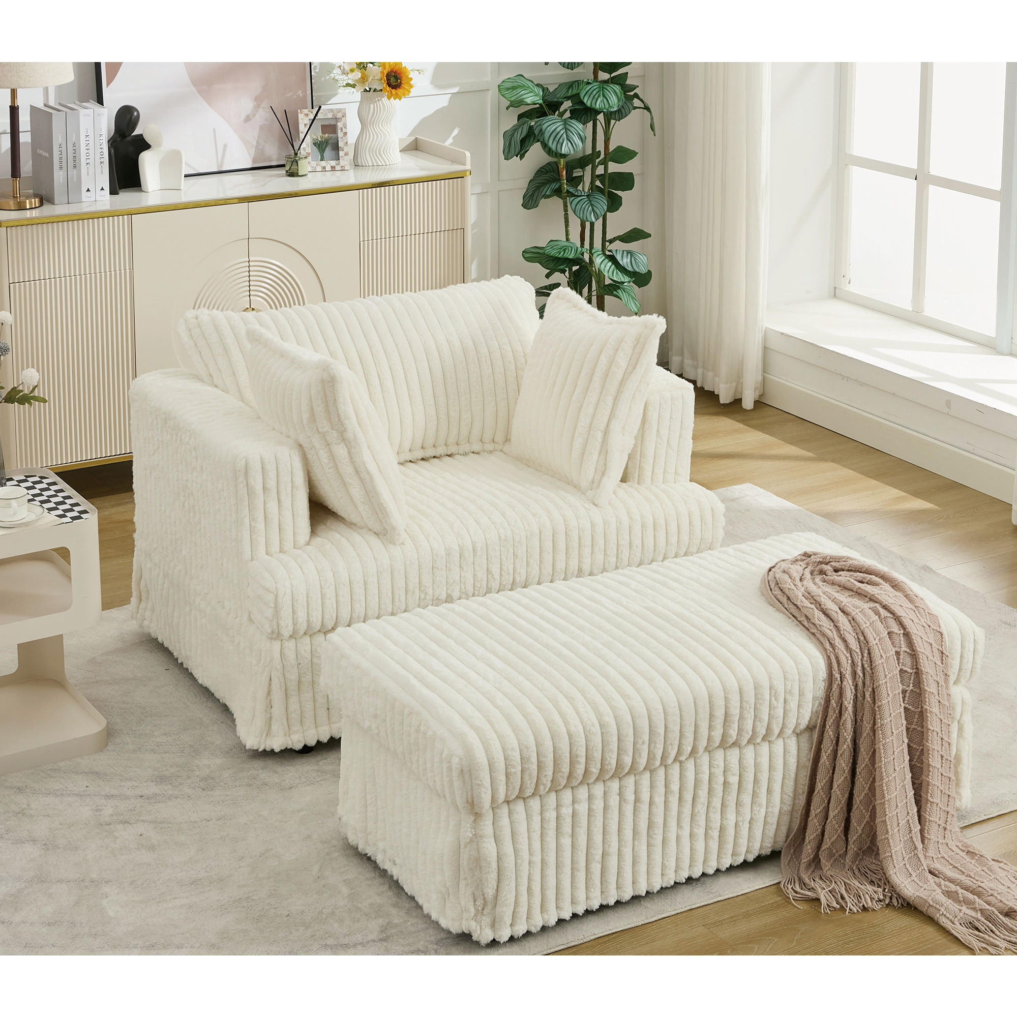 47.7'' Oversized Corduroy Chaise Longue with Ottoman