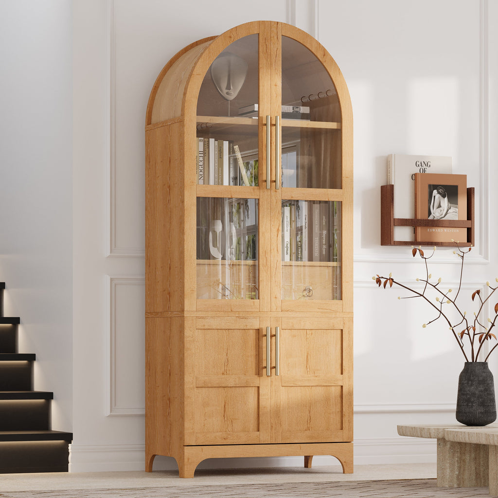 71" Tall Arched Farmhouse Kitchen Pantry Cabinet with Door Shelves