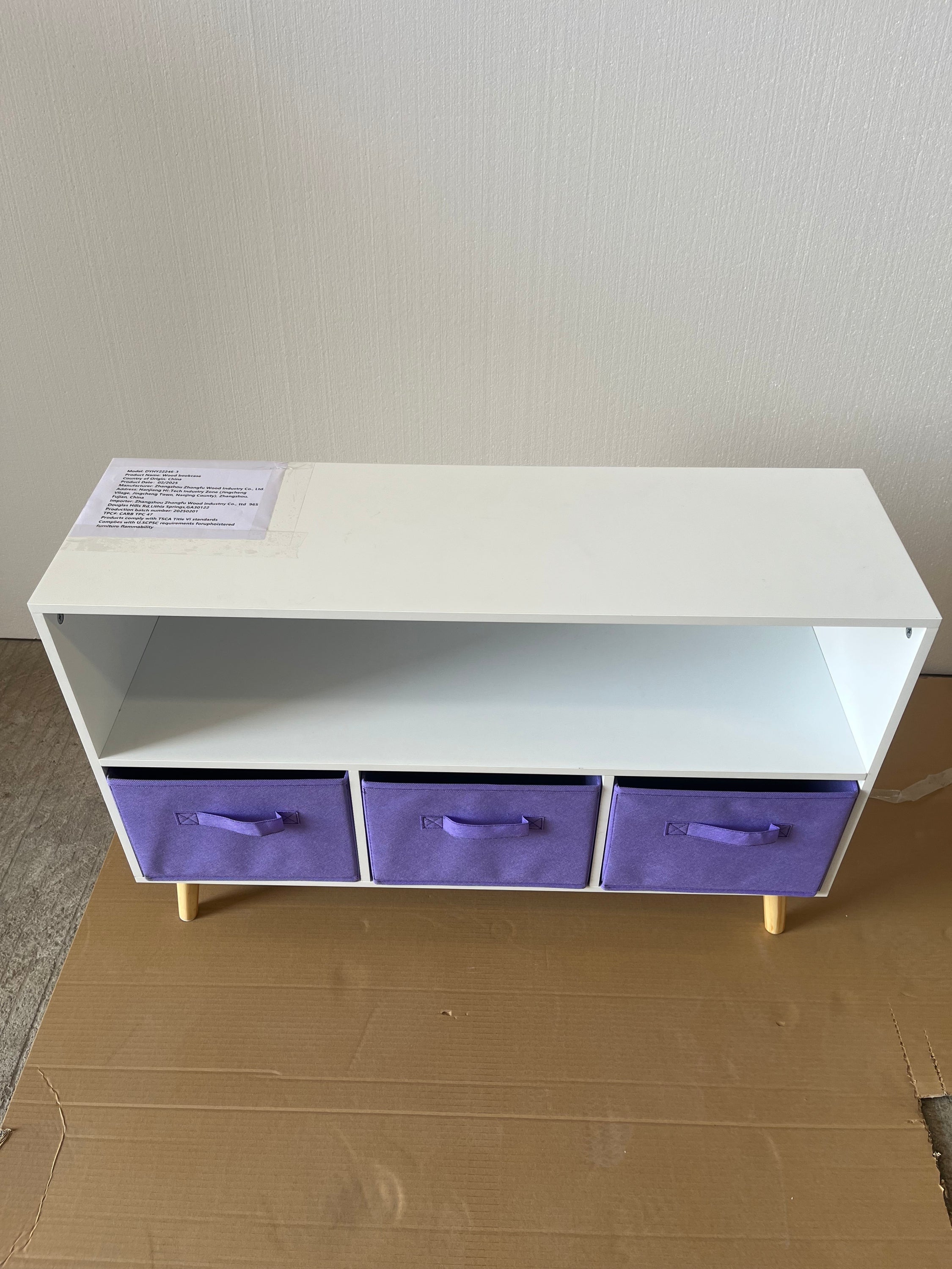Children's Book Display Kids Bookcase with 3 Fabric Bins