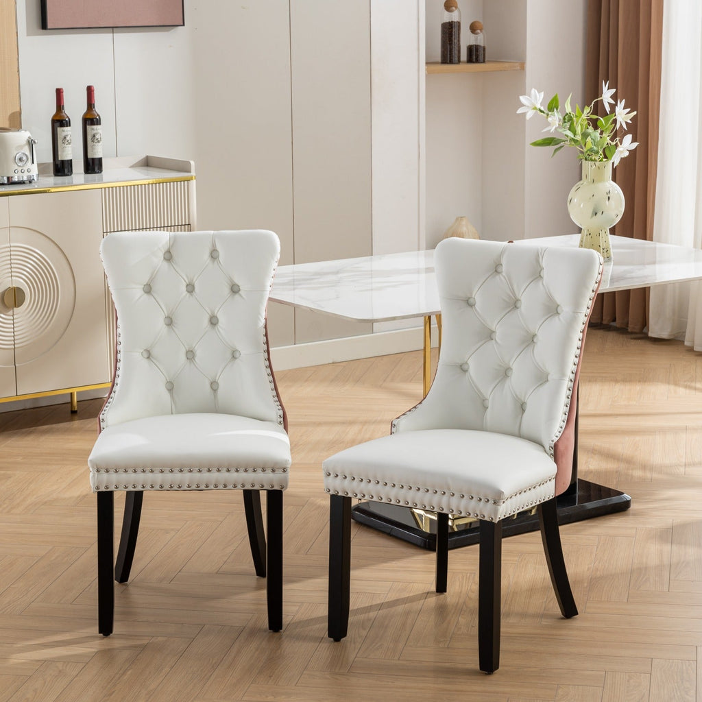 Tufted Solid Wood PU Upholstered Dining Chair with Wood Legs (Set of 2)