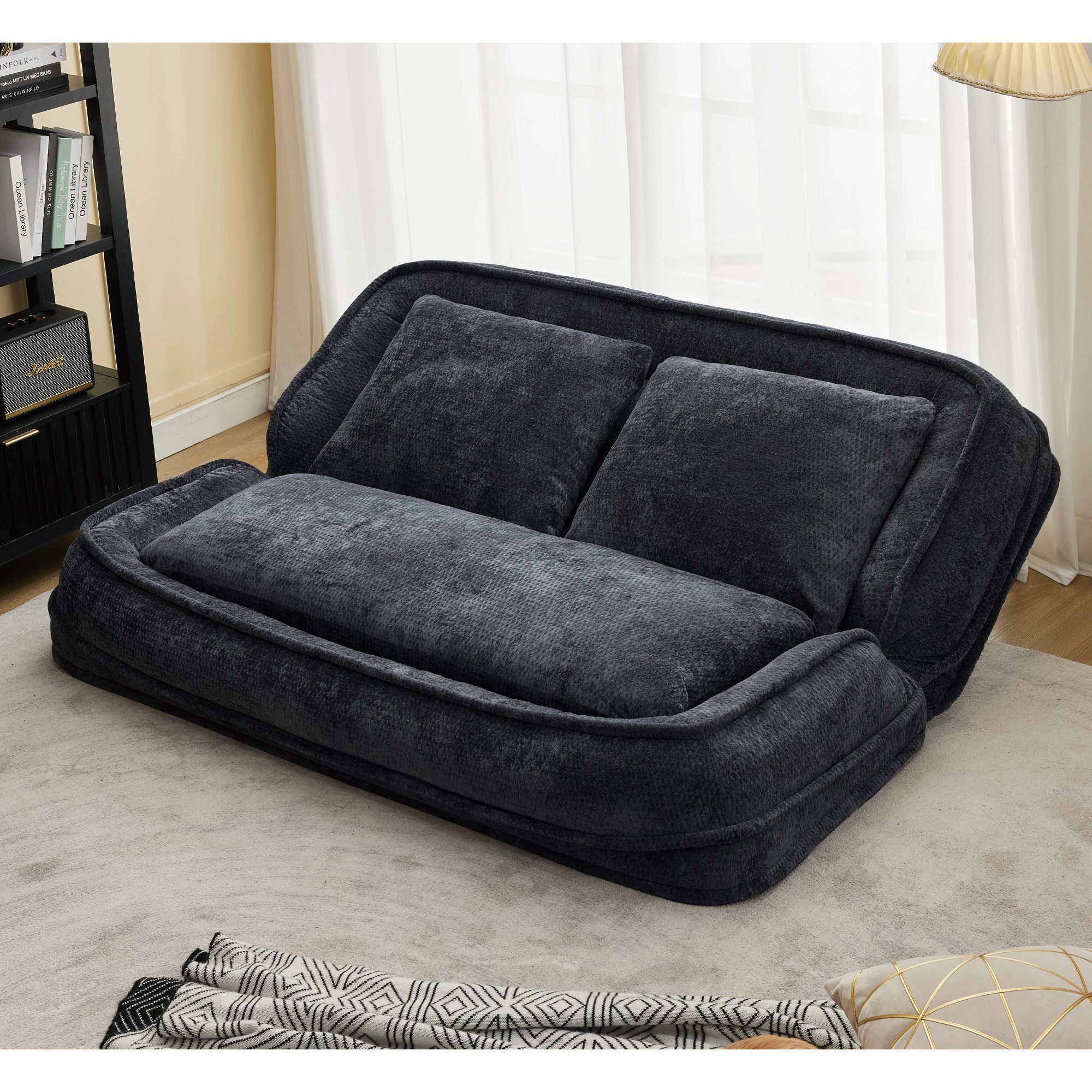 2-in-1 Extra Large Chenille Floor Couch Loveseat for Humans & Dogs