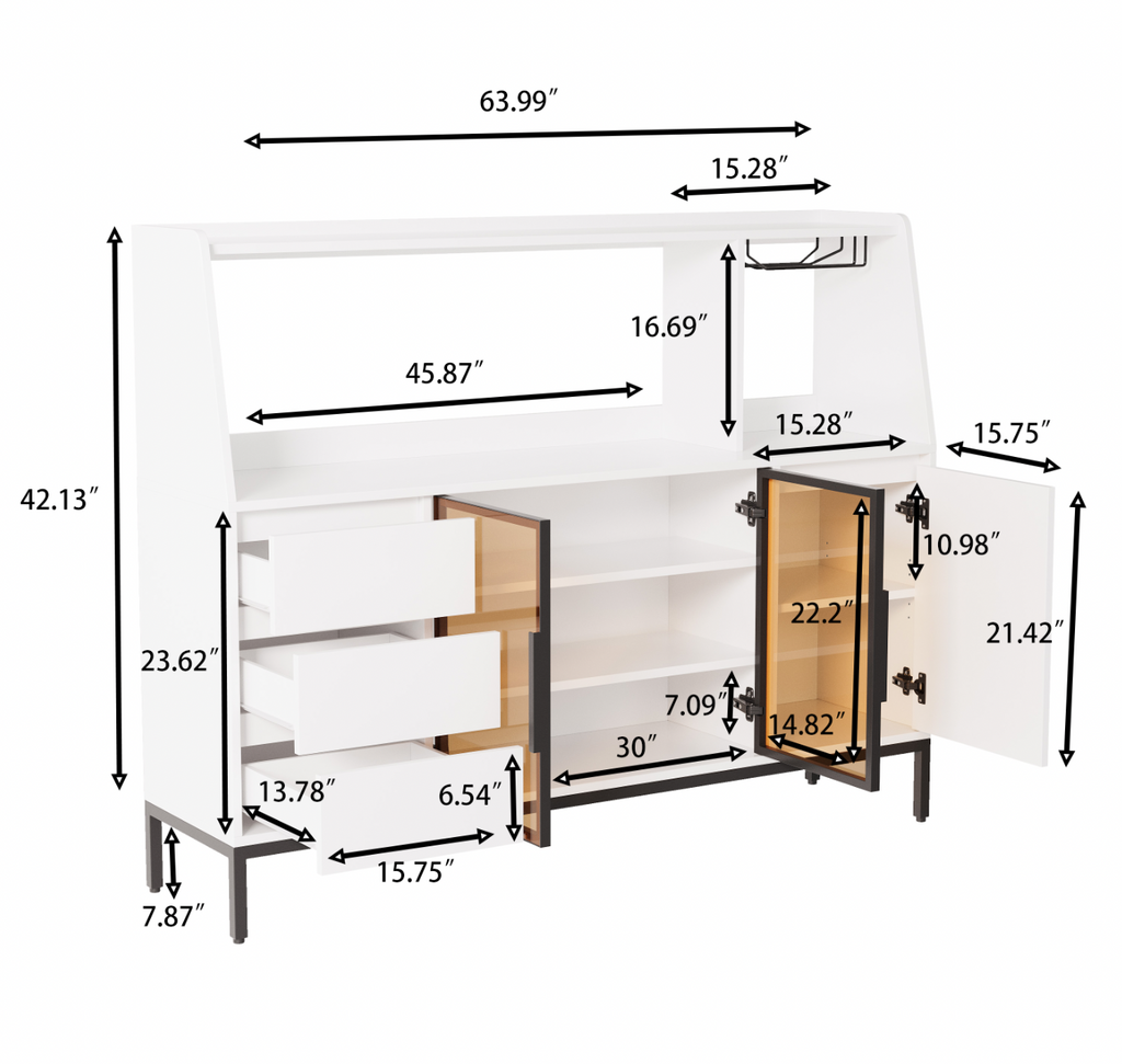 Modern Kitchen Sideboard with 3 Drawers and Glass Door Locker