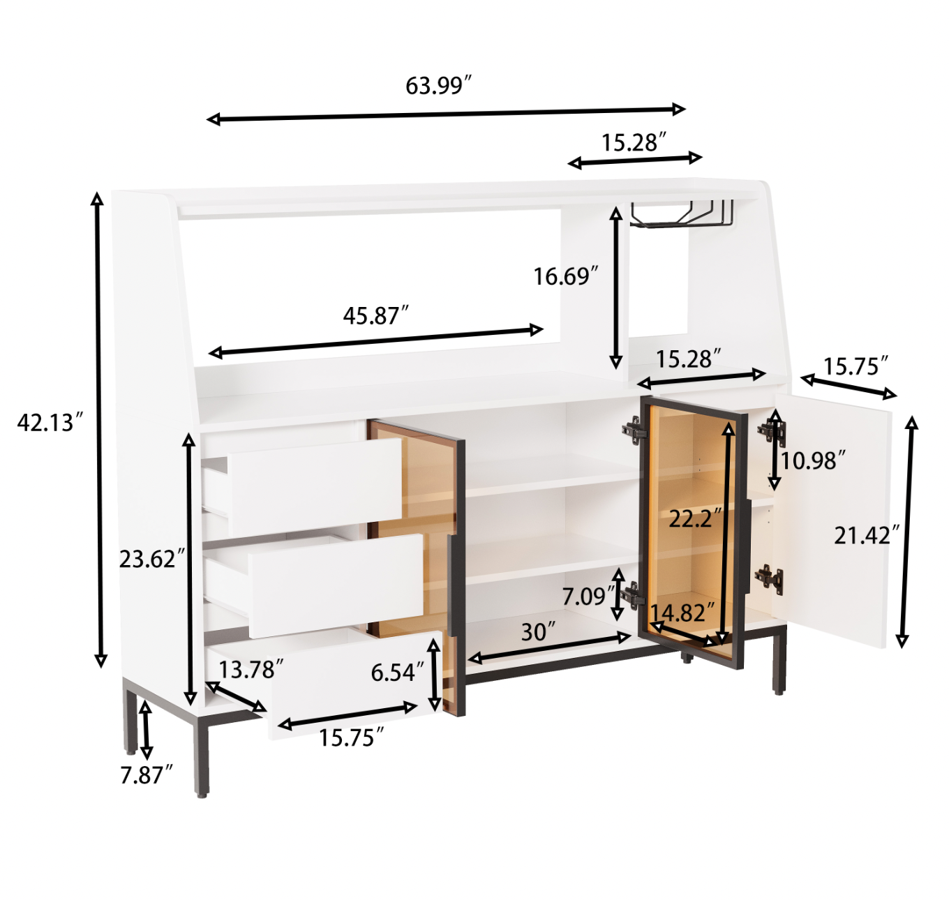 Modern Kitchen Sideboard with 3 Drawers and Glass Door Locker