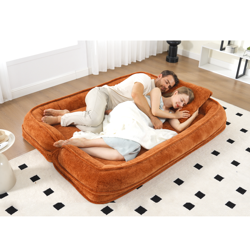 2-in-1 Extra Large Chenille Floor Couch Loveseat for Humans & Dogs