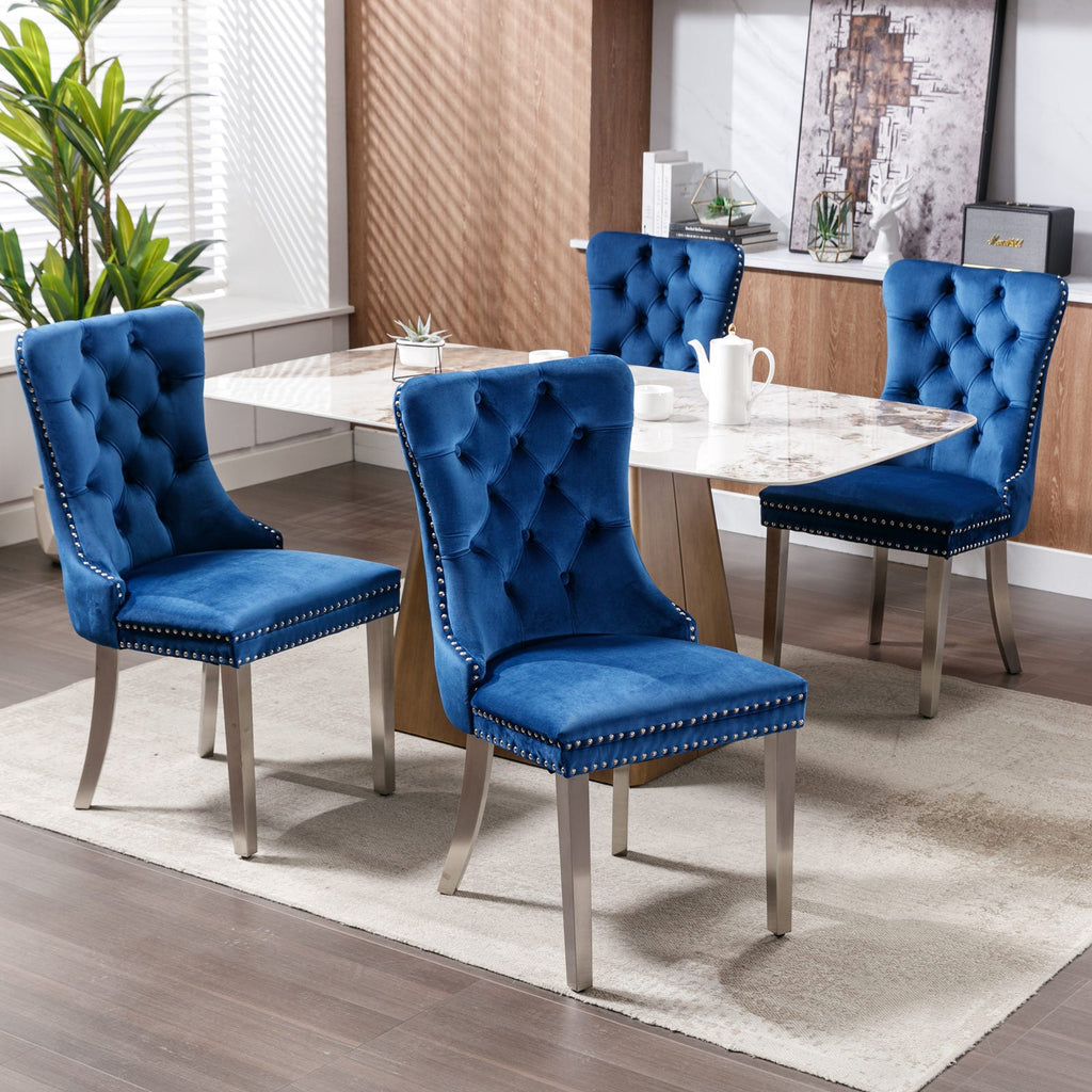 Modern High-end Tufted Solid Wood Velvet Dining Chairs (Set of 2)