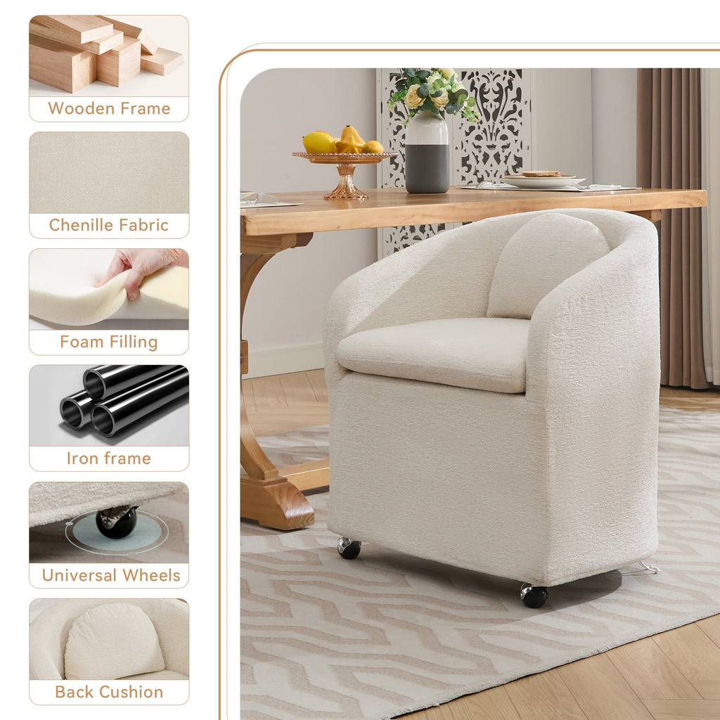 Modern Chenille Fabric Dining Armchair with Back Cushion