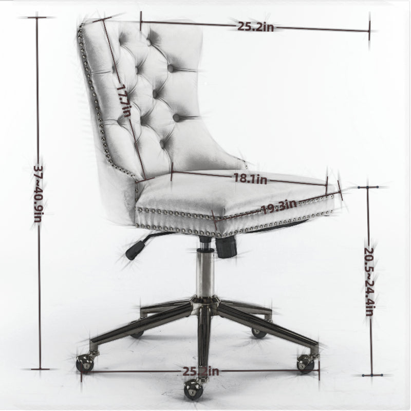 Adjustable Velvet Upholstered Tufted Button Home Office Chair