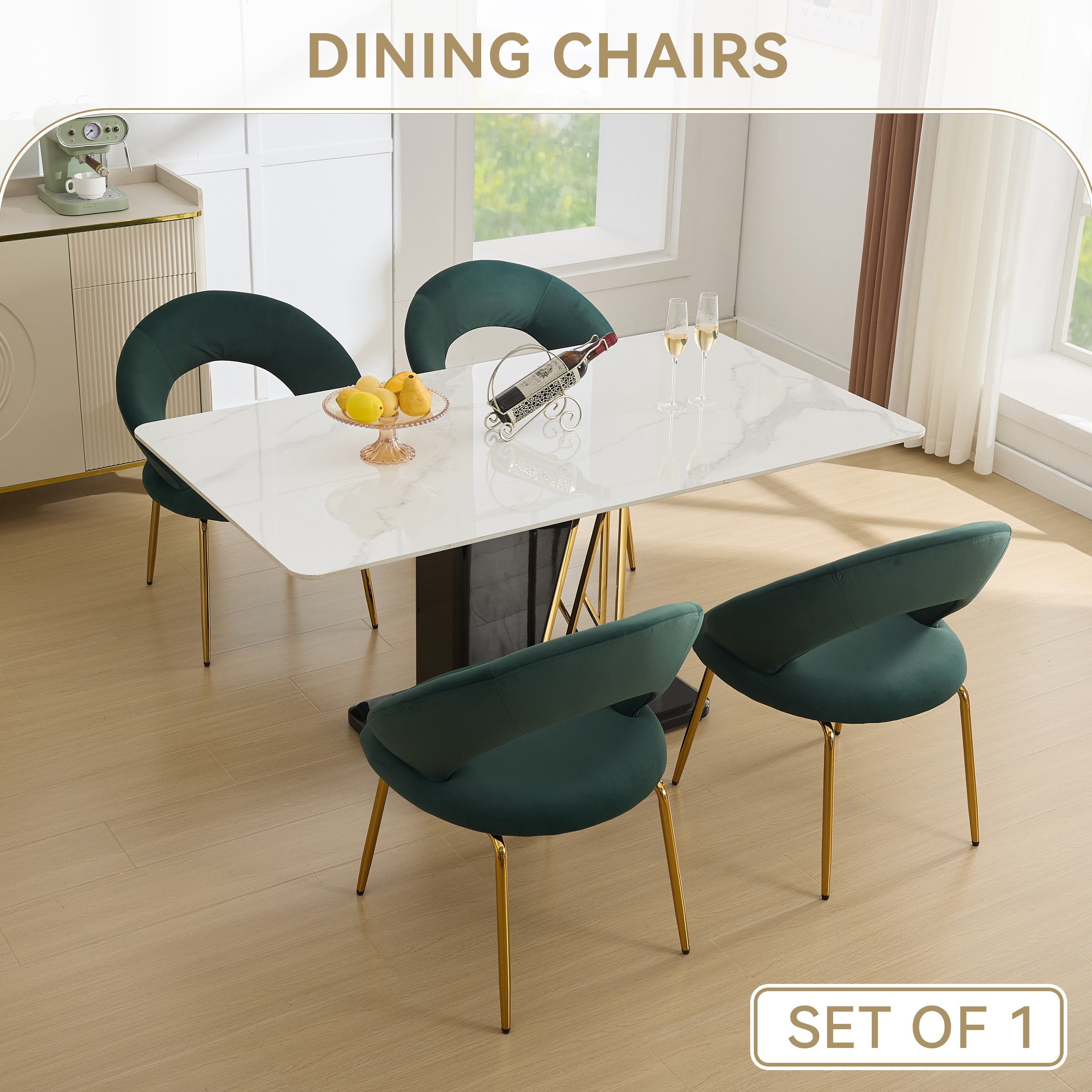 Velvet/Teddy Fabric Dining Chairs with Curved Backrest