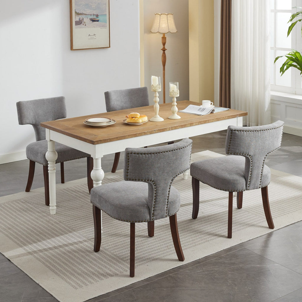 Mid Century Farmhouse Linen Fabric Dining Chairs (Set of 2)