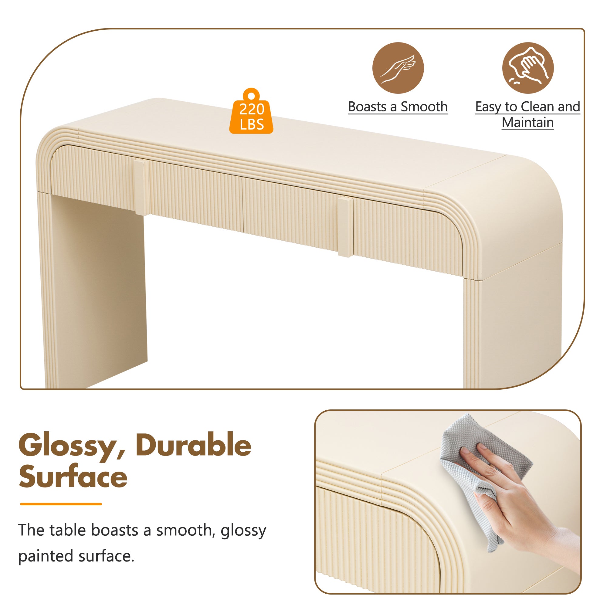 Modern Console Fluted Entryway Table with Rounded Silhouette