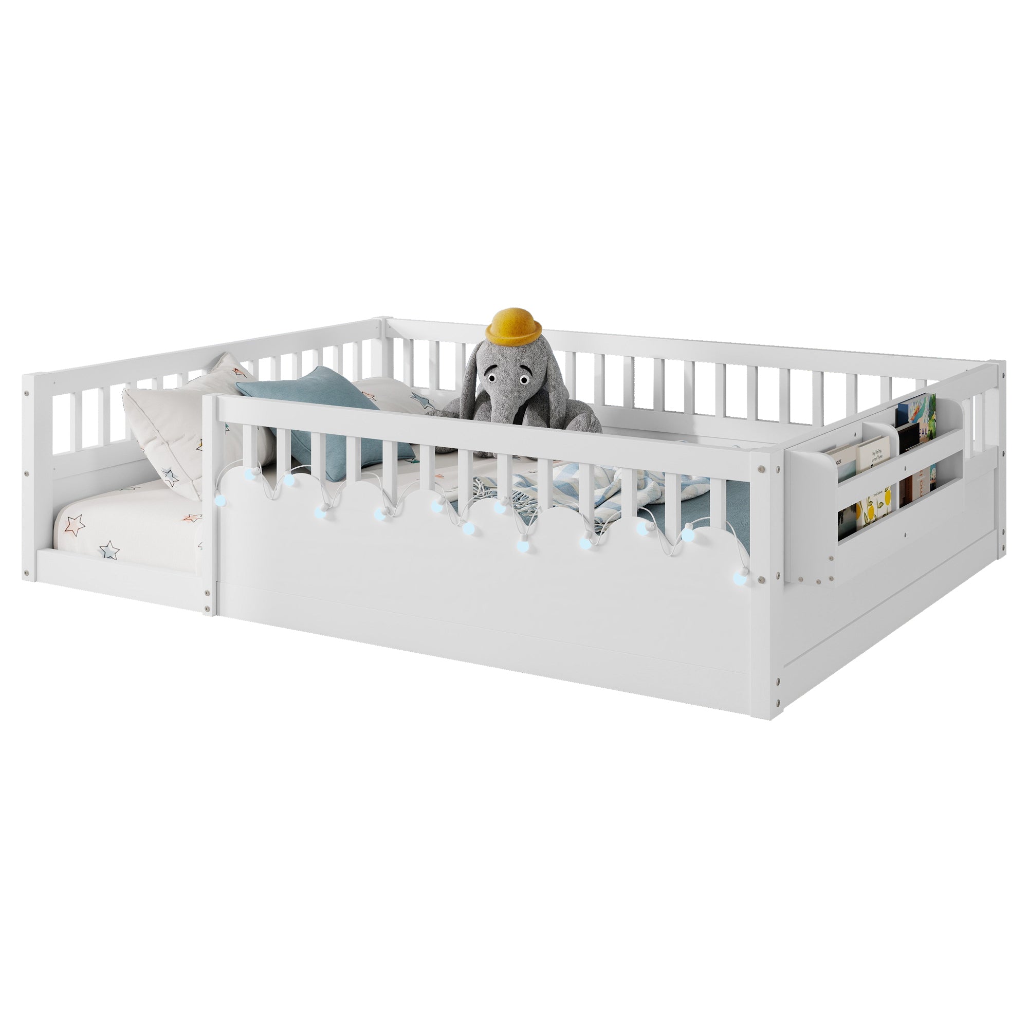Twin/Full Montessori Floor Kids Bed Frame with High Rails
