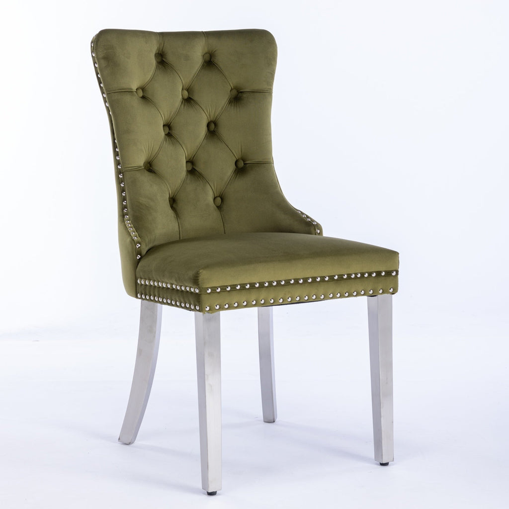 Modern High-end Tufted Solid Wood Velvet Dining Chairs (Set of 2)
