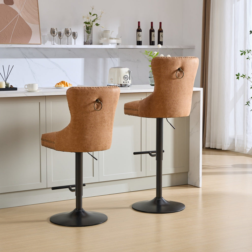 Aged and Retro PU Swivel Barstools Adjusatble Seat Height (Set of 2)