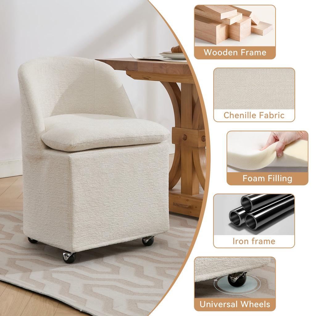 Chenille Fabric Dining Chairs with Universal Wheels