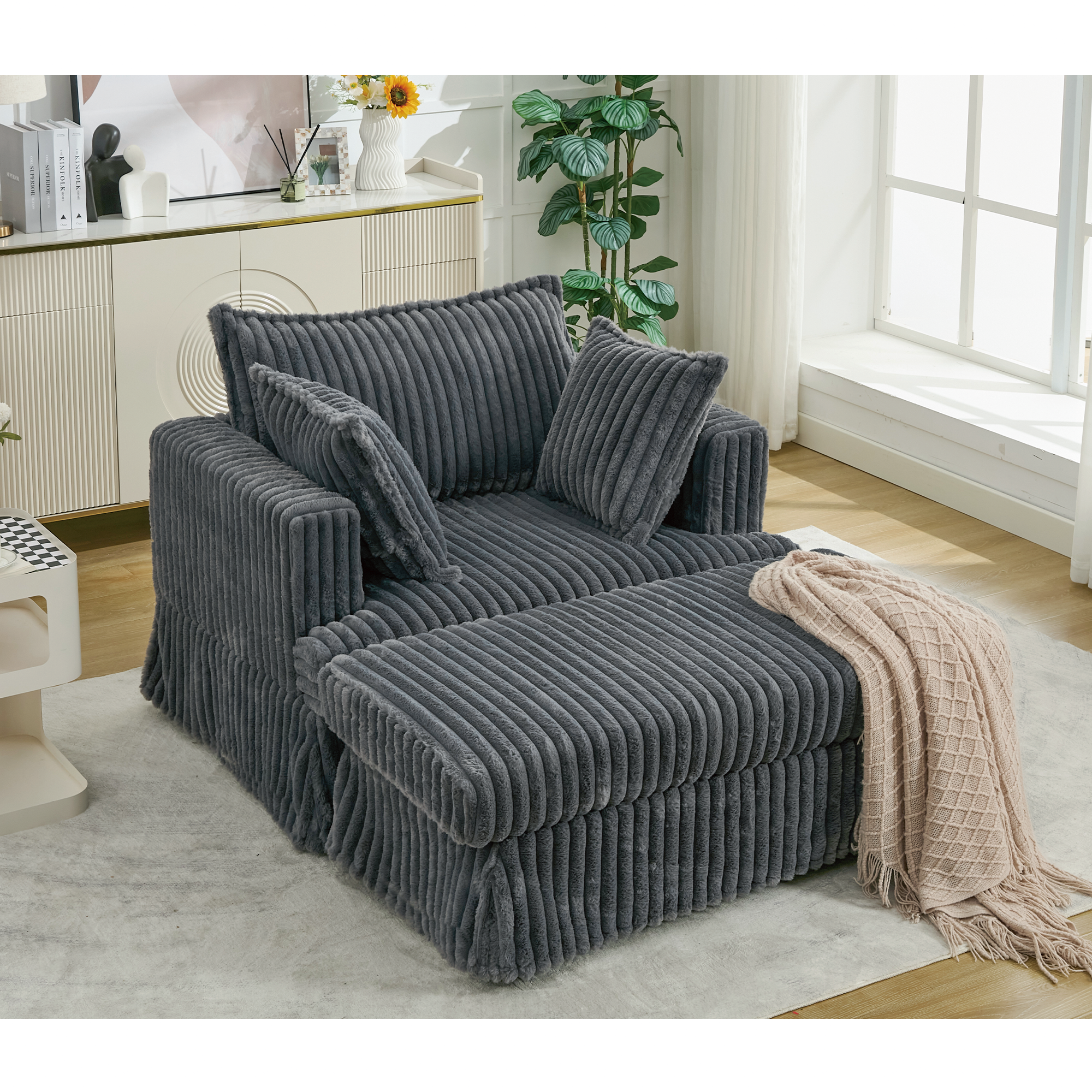 47.7'' Oversized Corduroy Chaise Longue with Ottoman