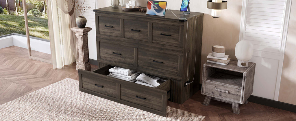 Murphy Bed Cabinet Full Size with Charging Station