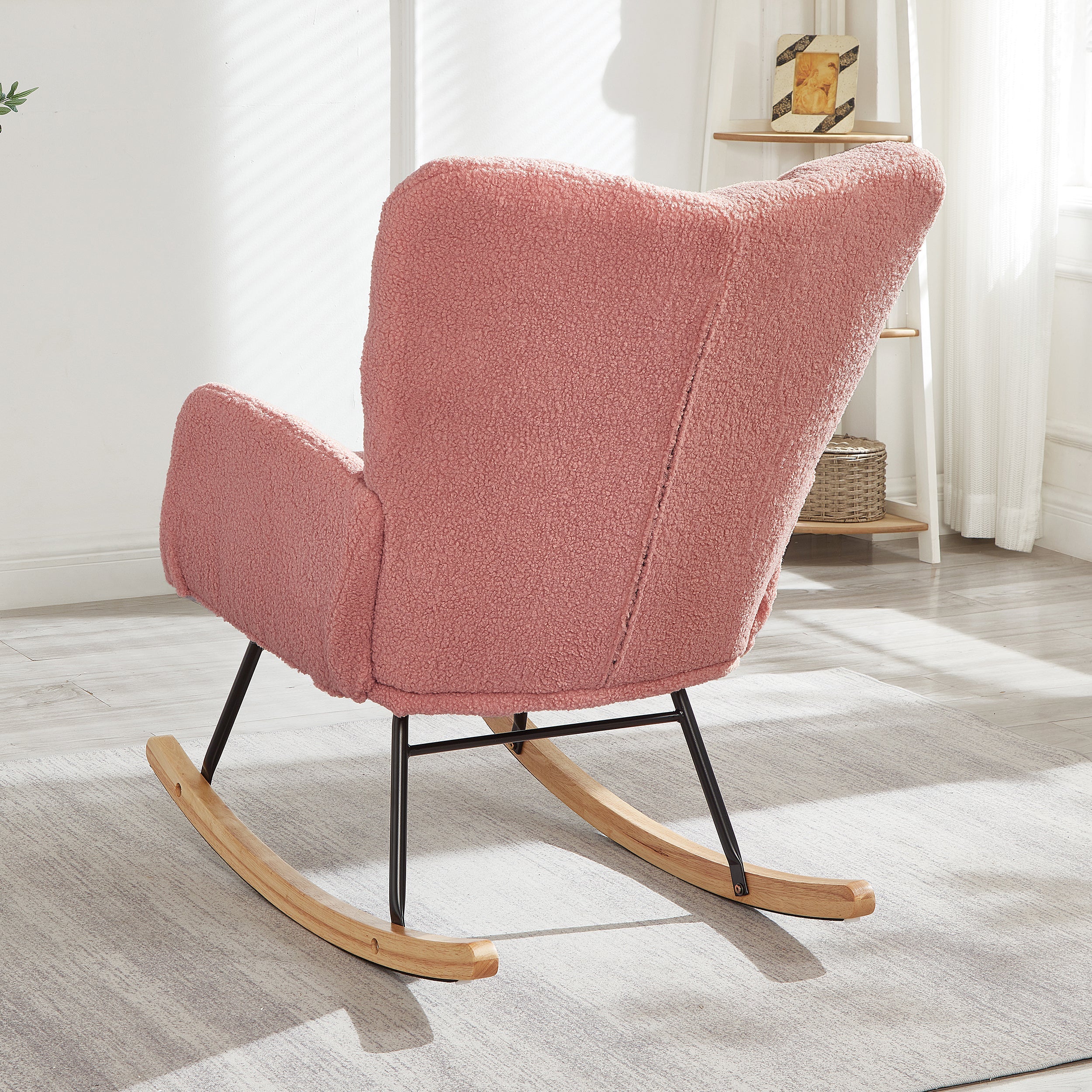 Tufted Upholstered Teddy Fabric Glider Rocking Chair