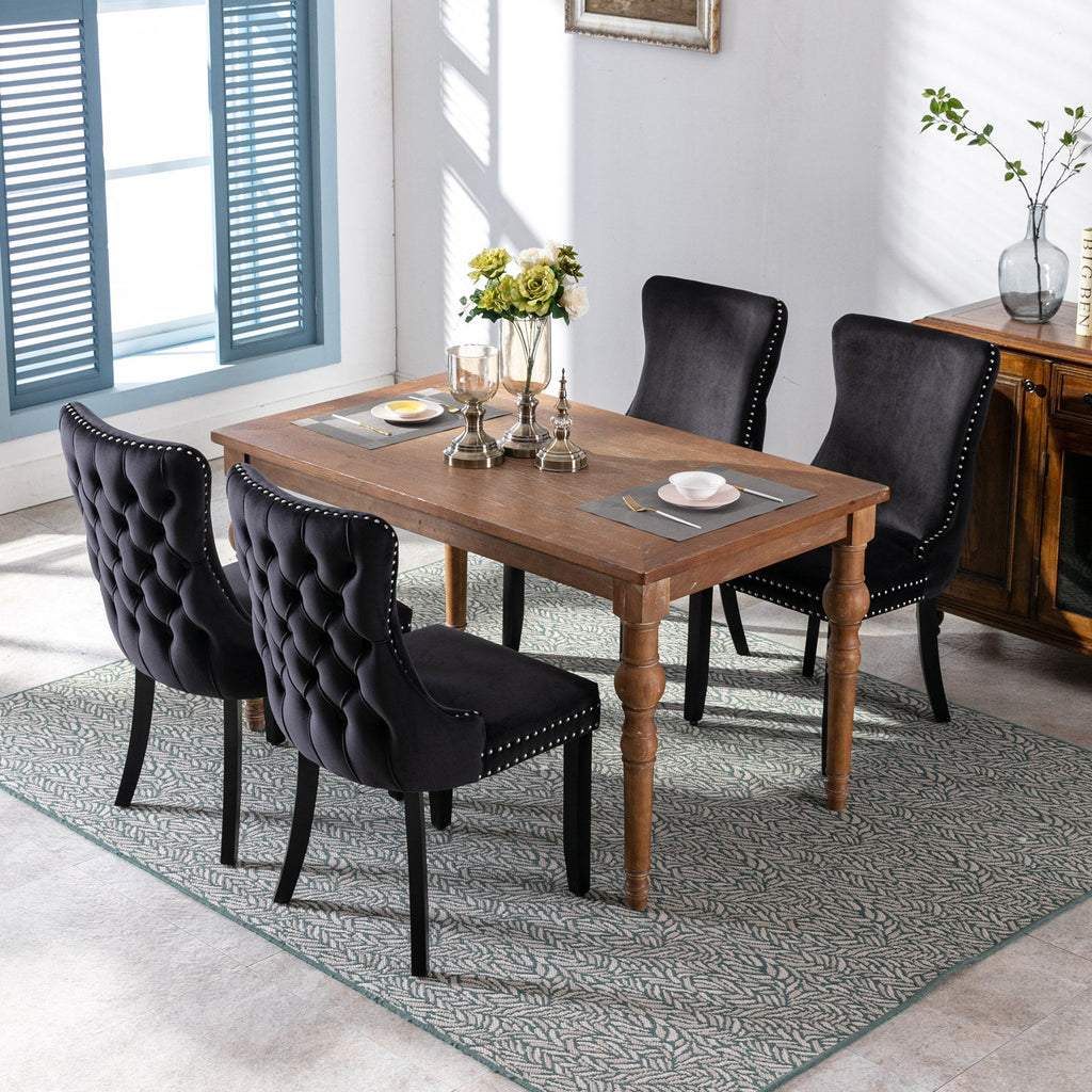 Modern Velvet Upholstered Wing-Back Dining Chairs (Set of 2)