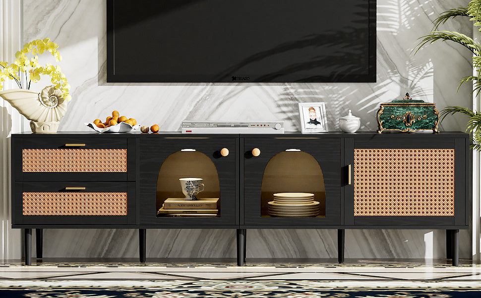 70" Rattan LED Light Entertainment TV Stand
