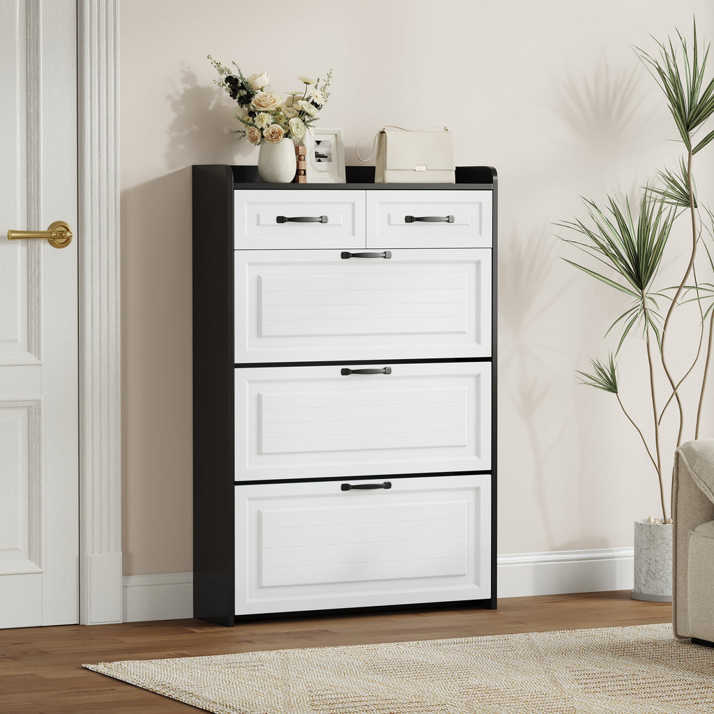 Black Shoe Cabinet with 3 Doors 2 Drawers