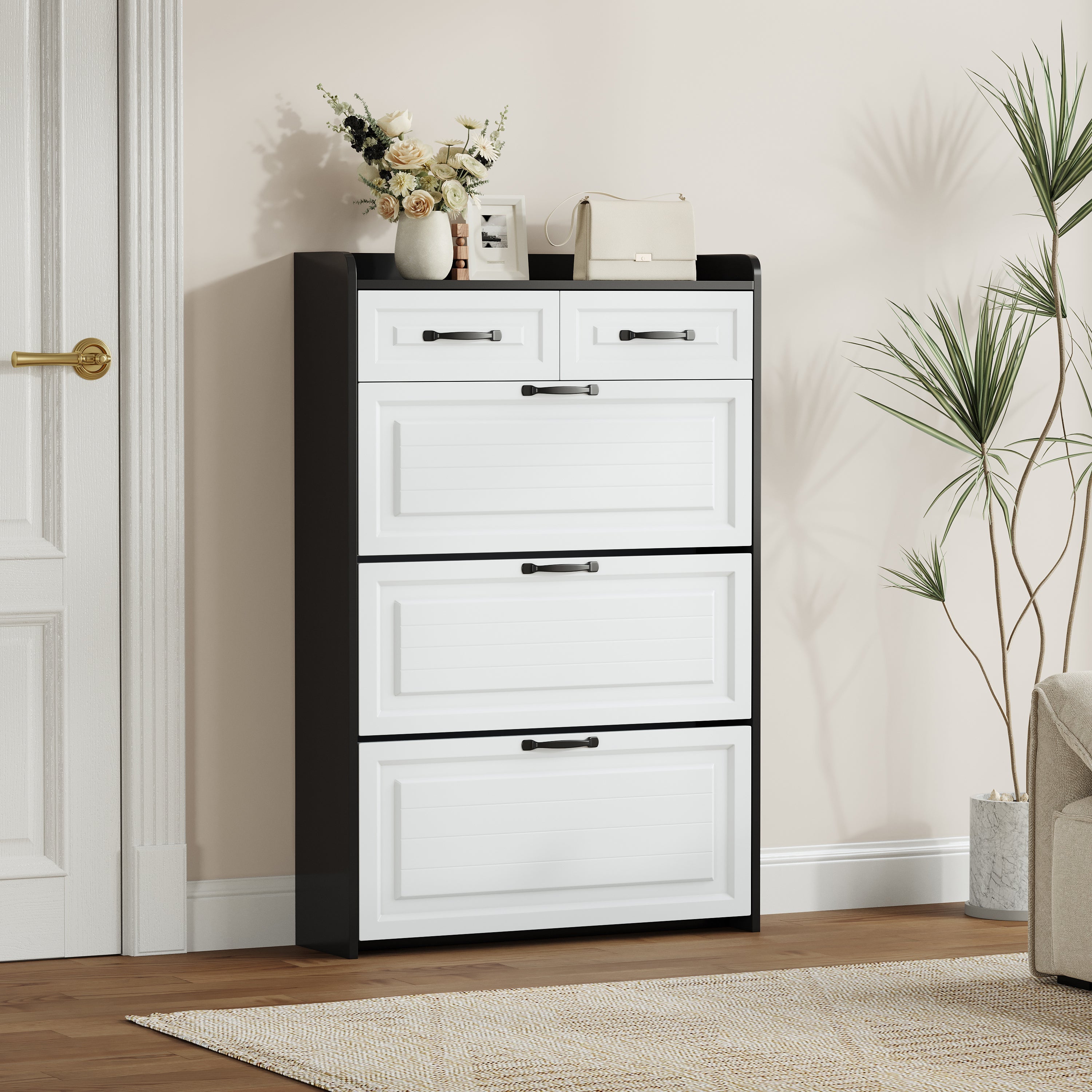 Black Shoe Cabinet with 3 Doors 2 Drawers