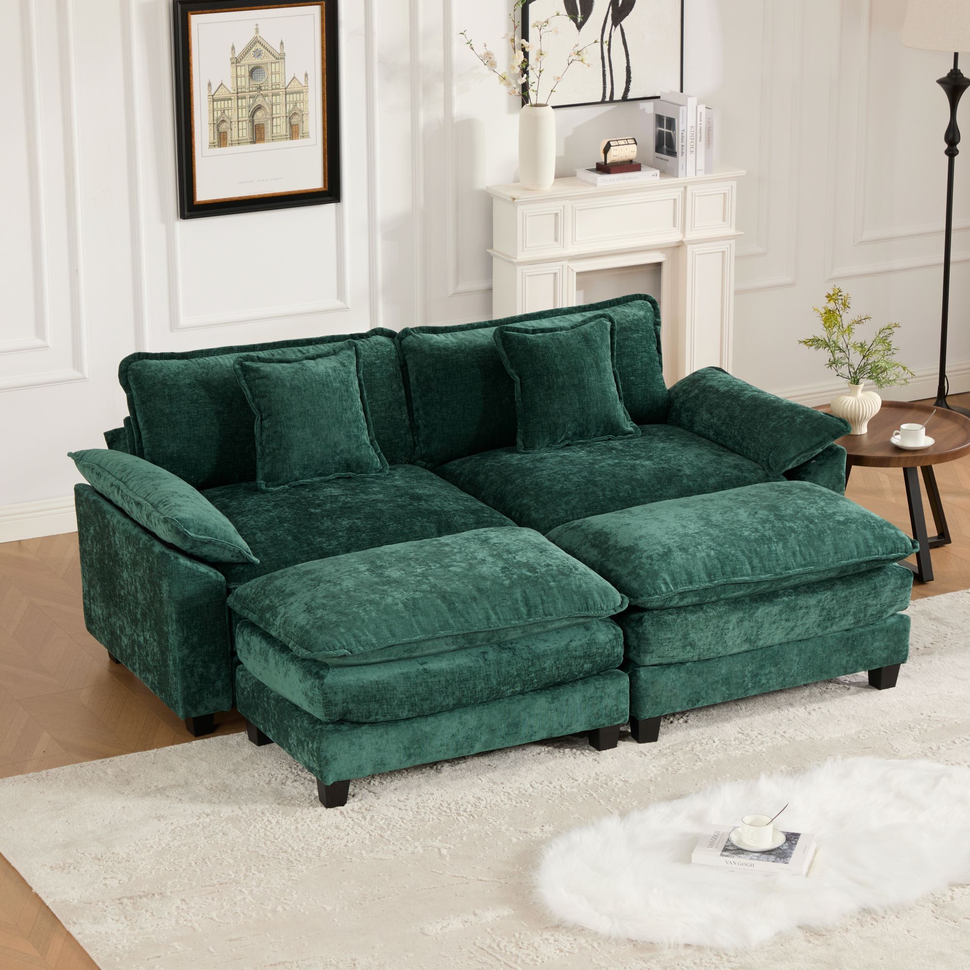 Modern Comfy Upholstered Seat Cushion Sectional Couch (Ottoman is Not Included)