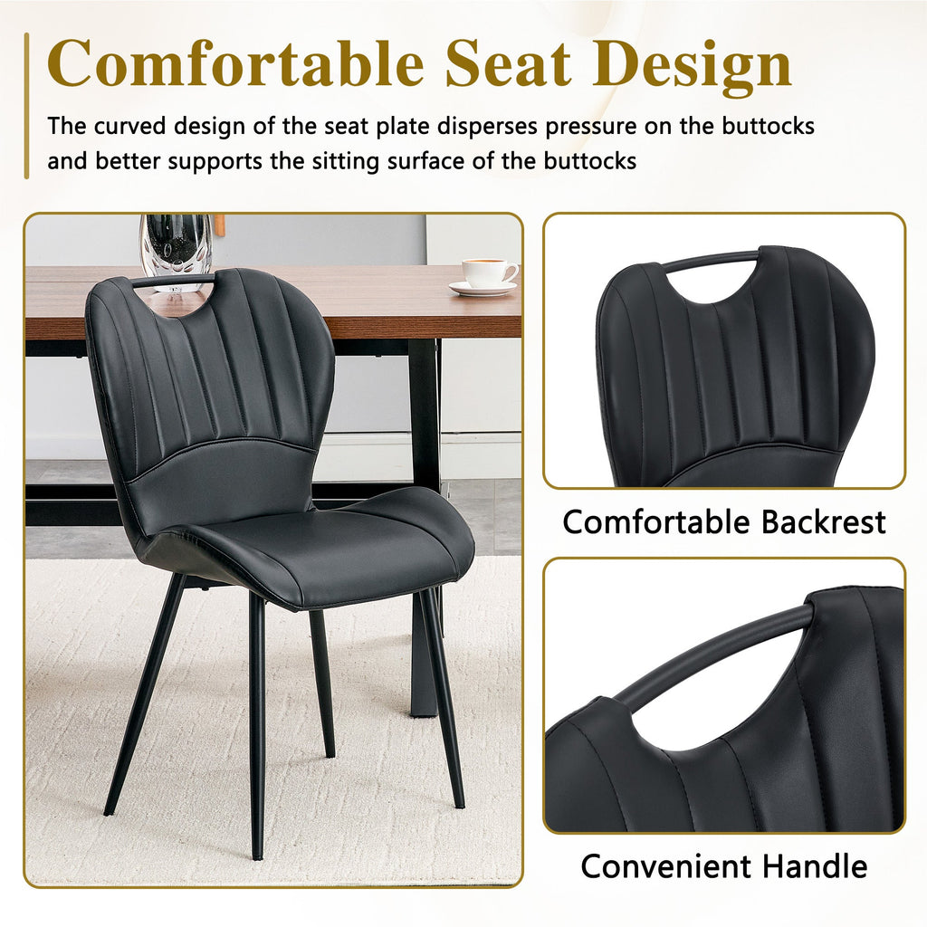 Set of 4 Fabric Dining Chairs Black Metal Frame Wide Cushioned Comfortable