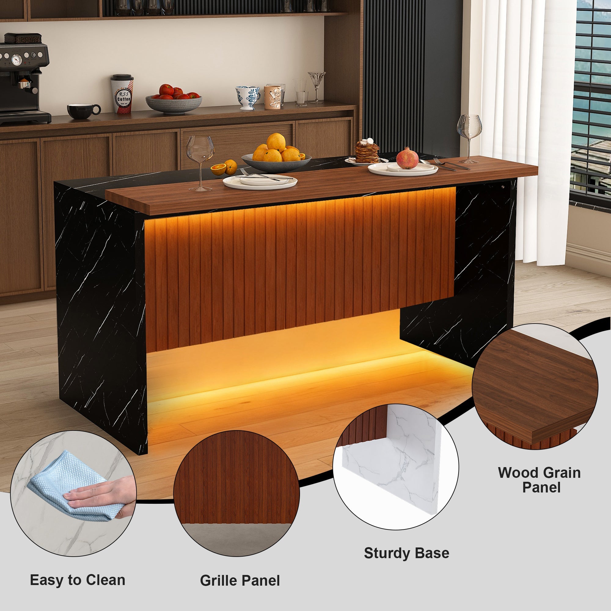 63' Modern Kitchen Island with Marble-Look Surface (Island Only)