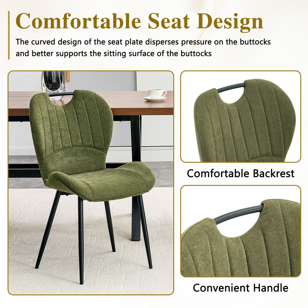 Set of 4 Fabric Dining Chairs Black Metal Frame Wide Cushioned Comfortable