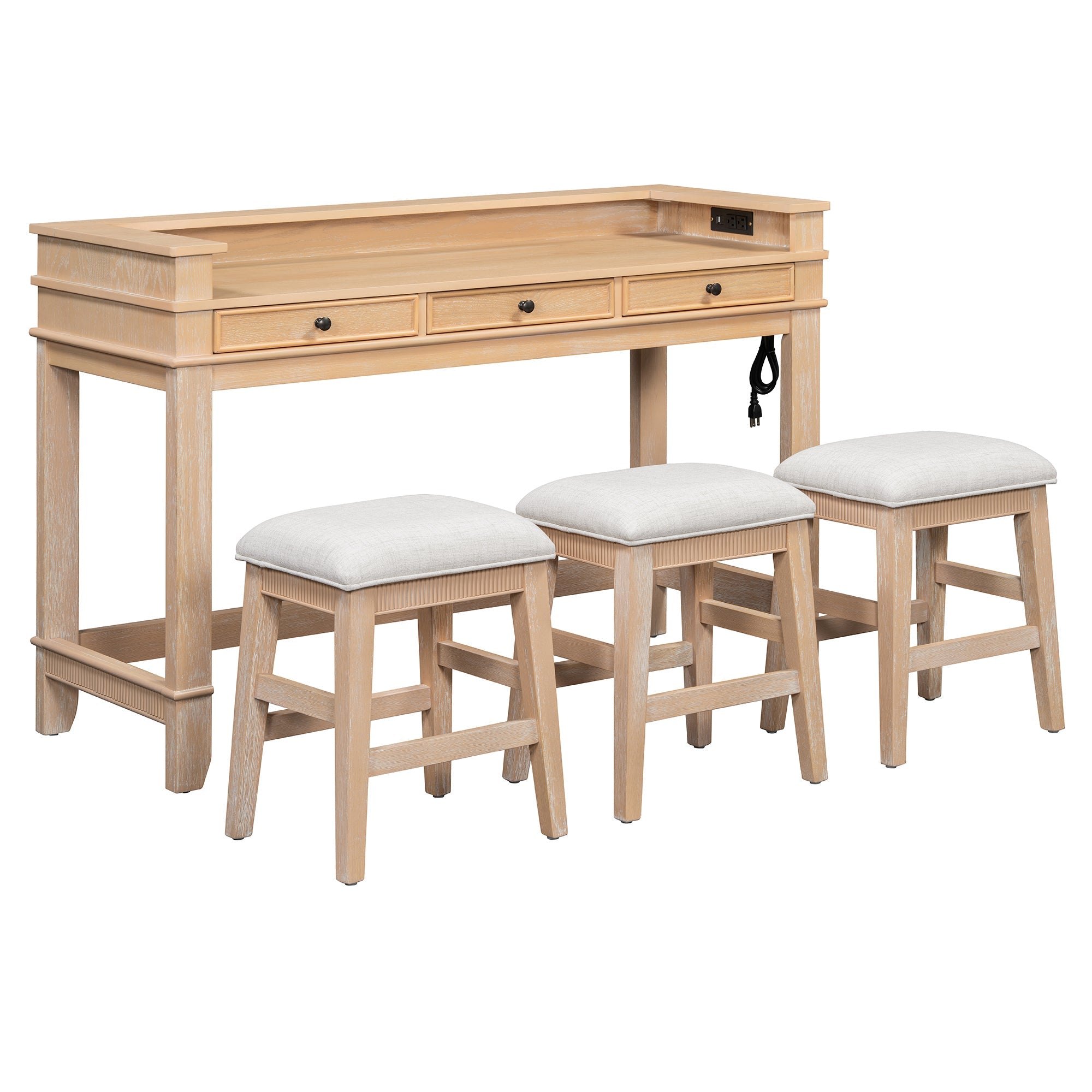 Retro Kitchen Table and Chairs Set with 3 Storage Drawers