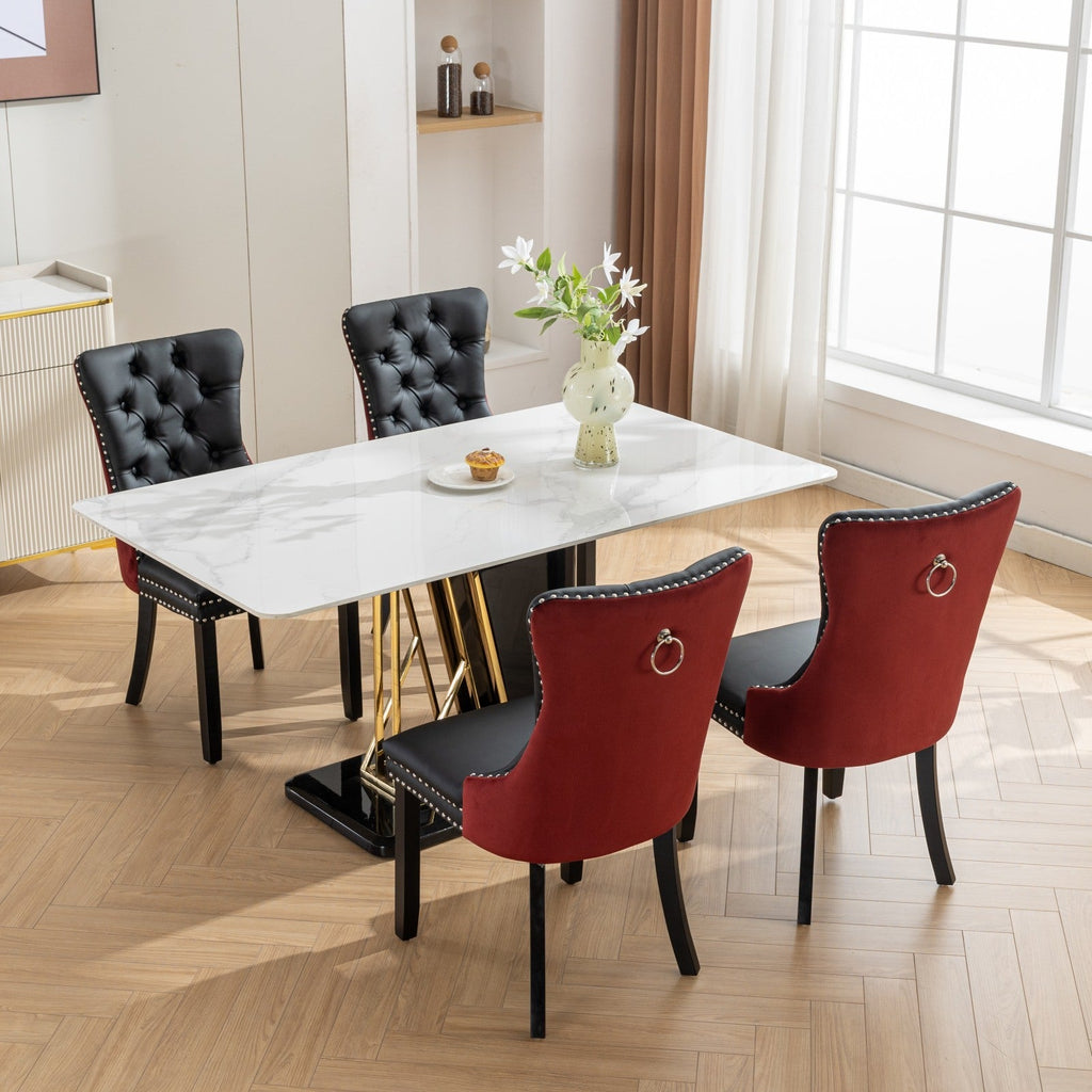 Tufted Solid Wood PU Upholstered Dining Chair with Wood Legs (Set of 2)