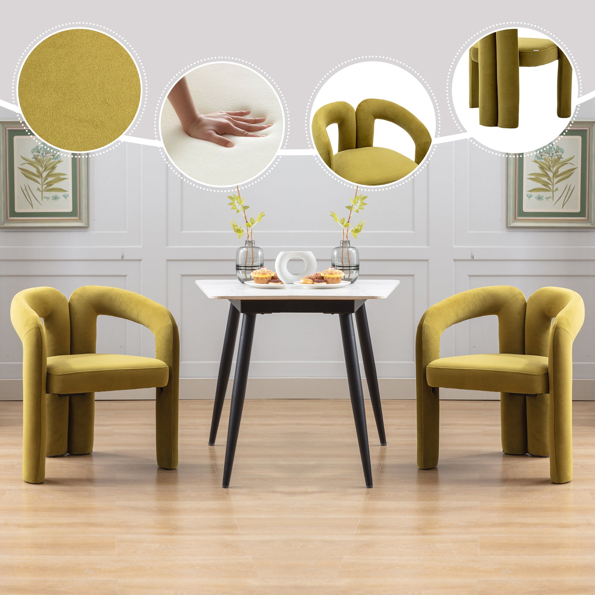 Contemporary Velvet Fabric Upholstered Accent Side Chairs (Set of 2)
