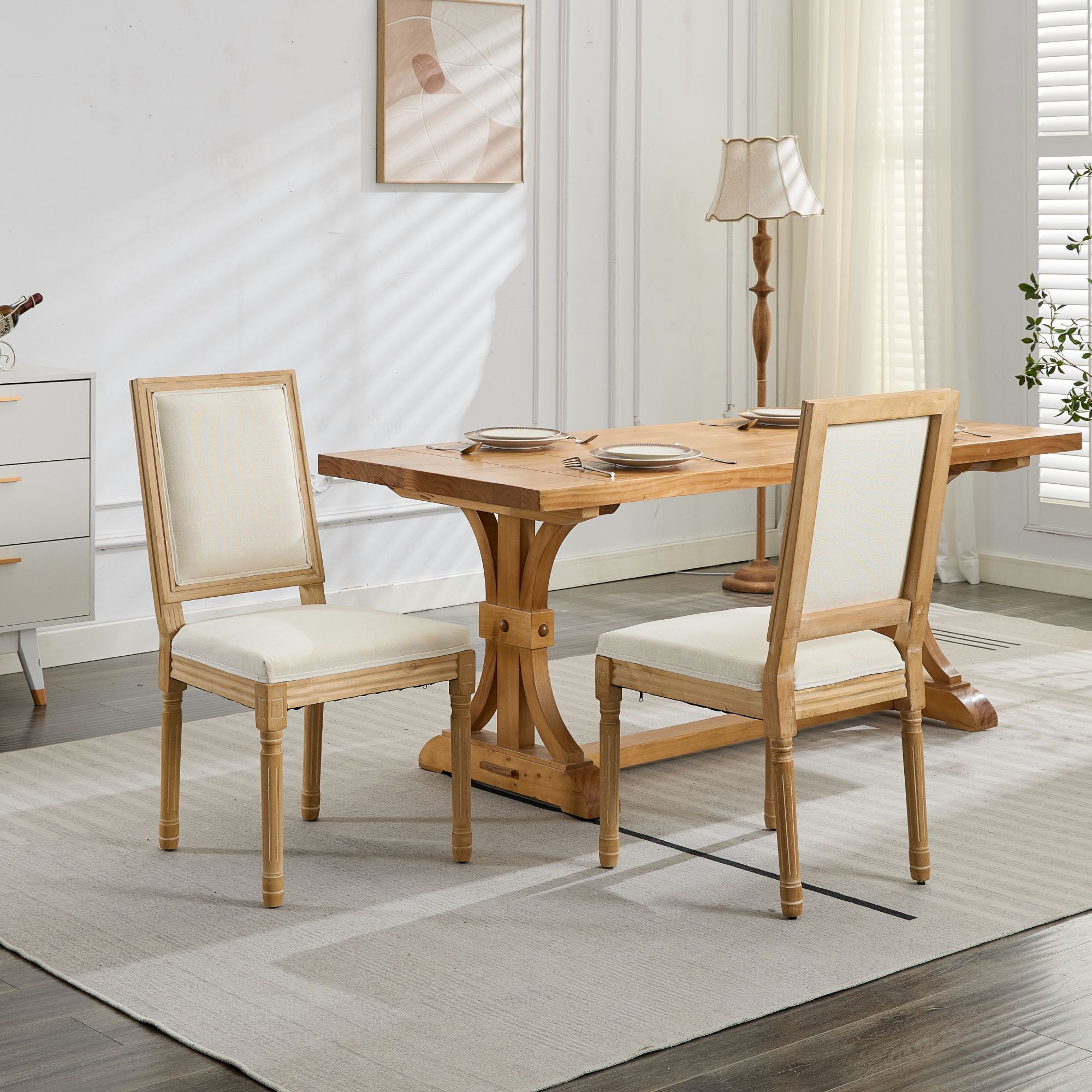 French Louis Dining Chairs with Square Backrest (Set of 2)