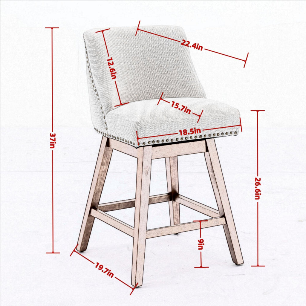 Upholstered Swivel Counter Height Bar Stools with Nailhead Trim (Set of 2)