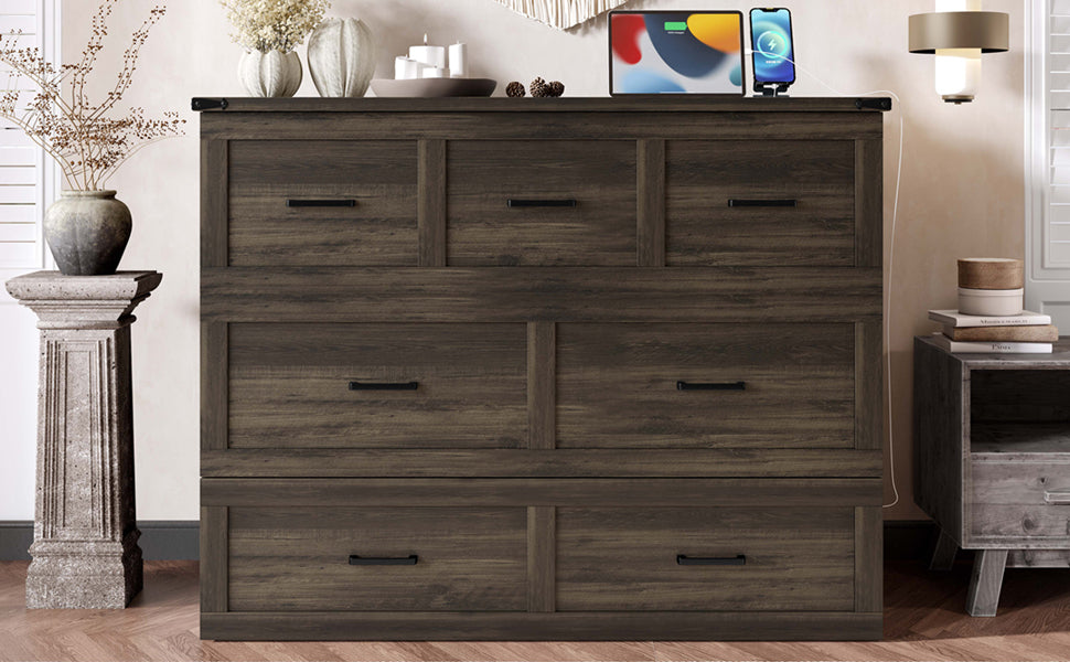 Murphy Bed Cabinet Full Size with Charging Station