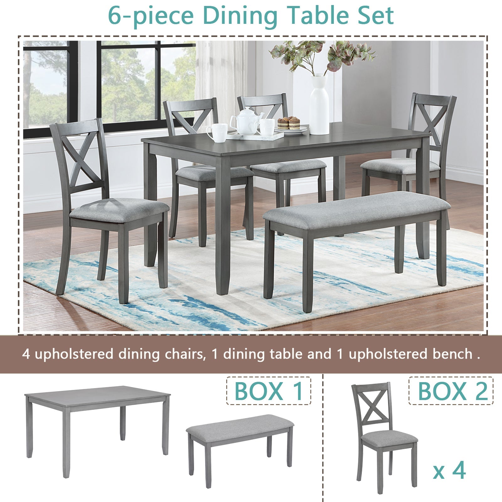 Rectangular Wooden Dining Table (Set for 6)