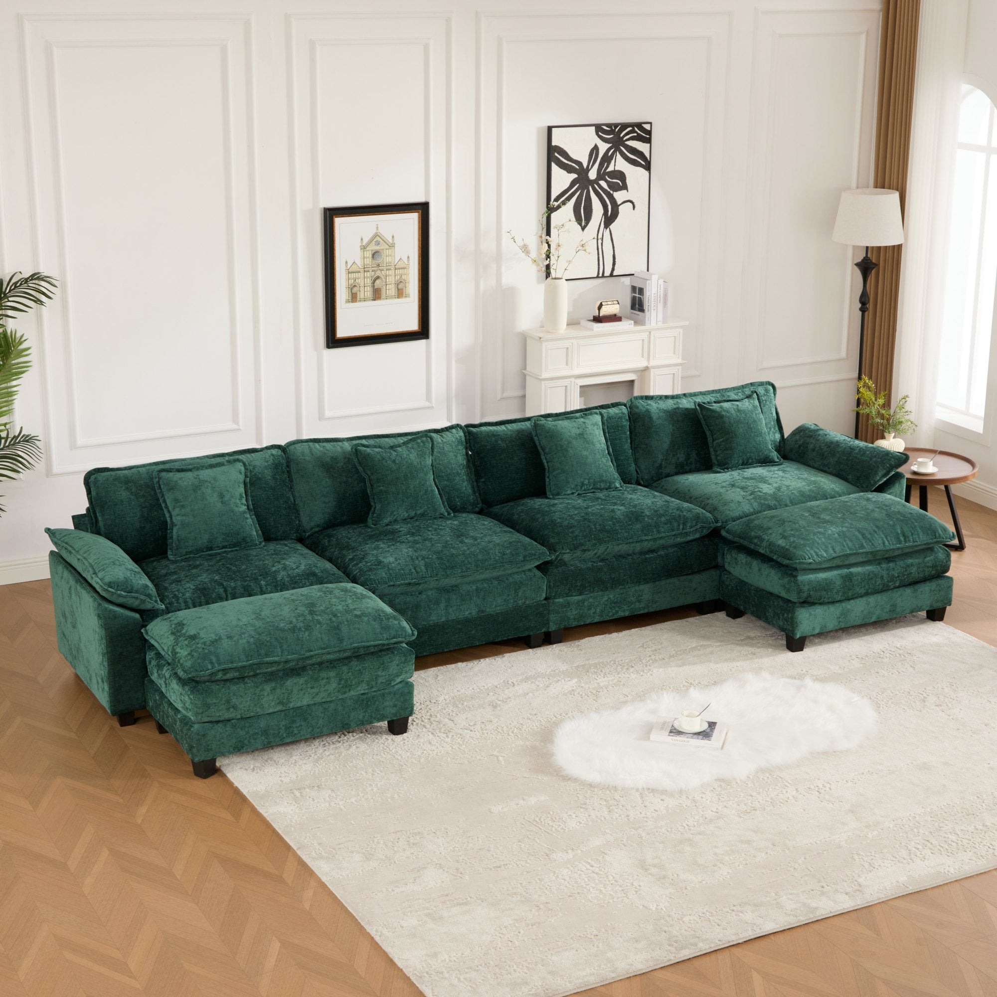Modern Comfy Upholstered Seat Cushion Sectional Couch (Ottoman is Not Included)