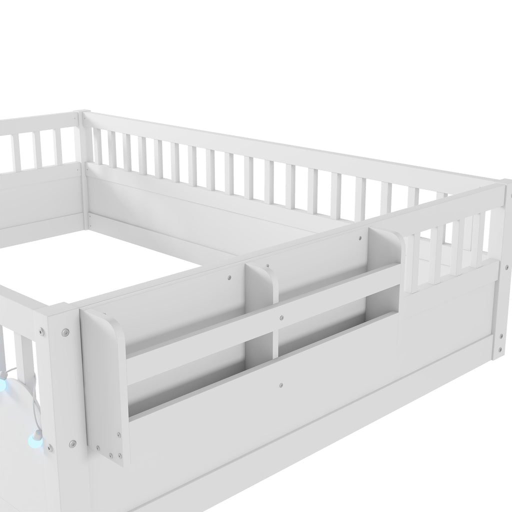 Twin/Full Montessori Floor Kids Bed Frame with High Rails