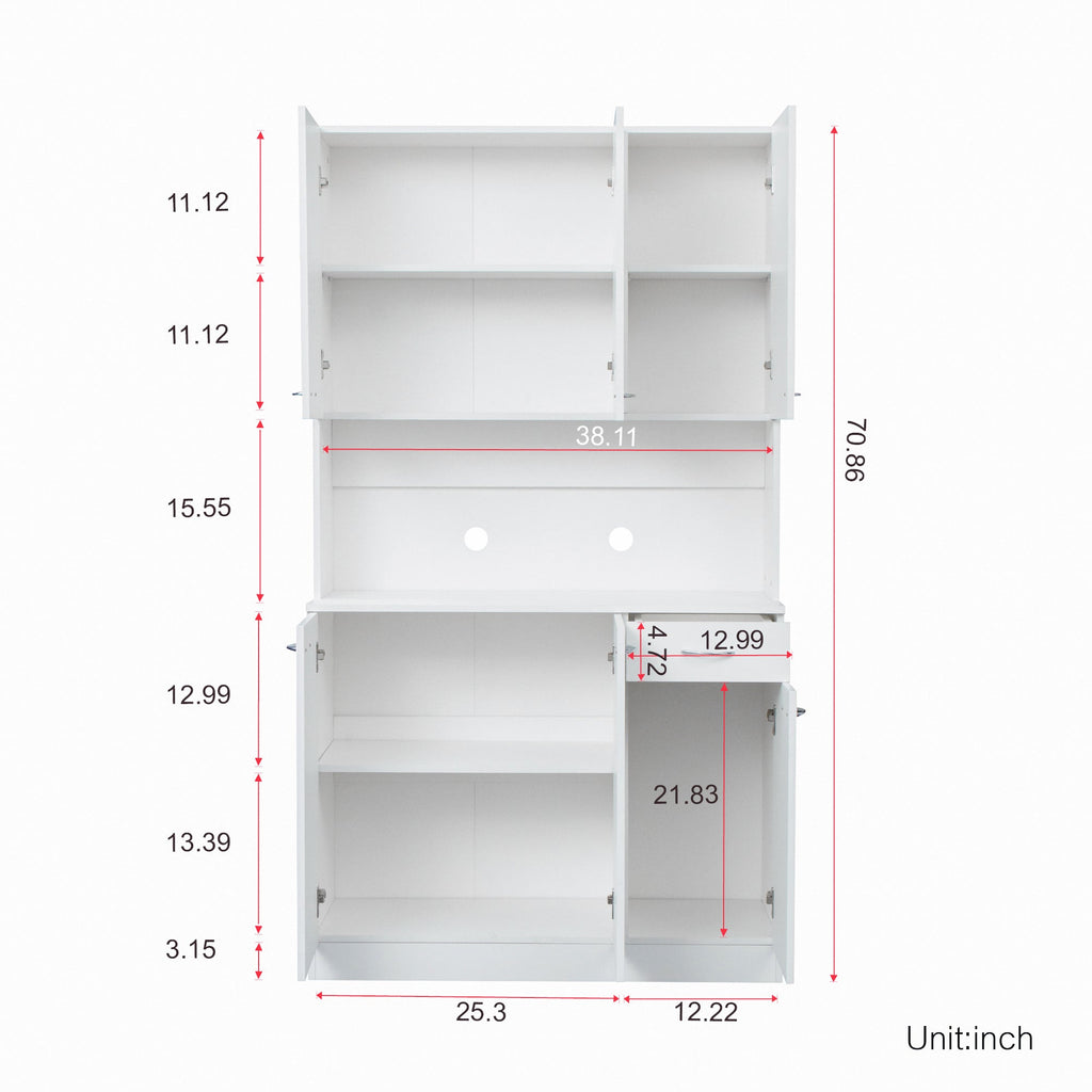 70.87' Tall White Kitchen Cabinet with 6-Doors
