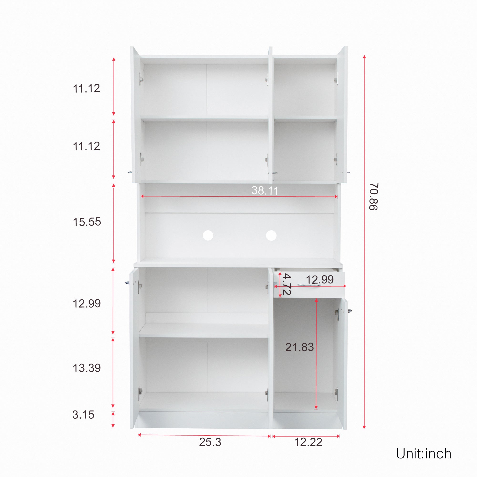 70.87' Tall White Kitchen Cabinet with 6-Doors