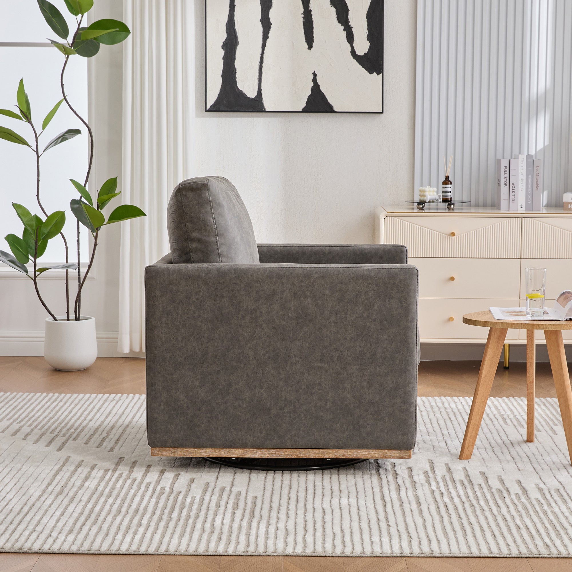 Modern Square Chenille Upholstered Swivel Accent Chair