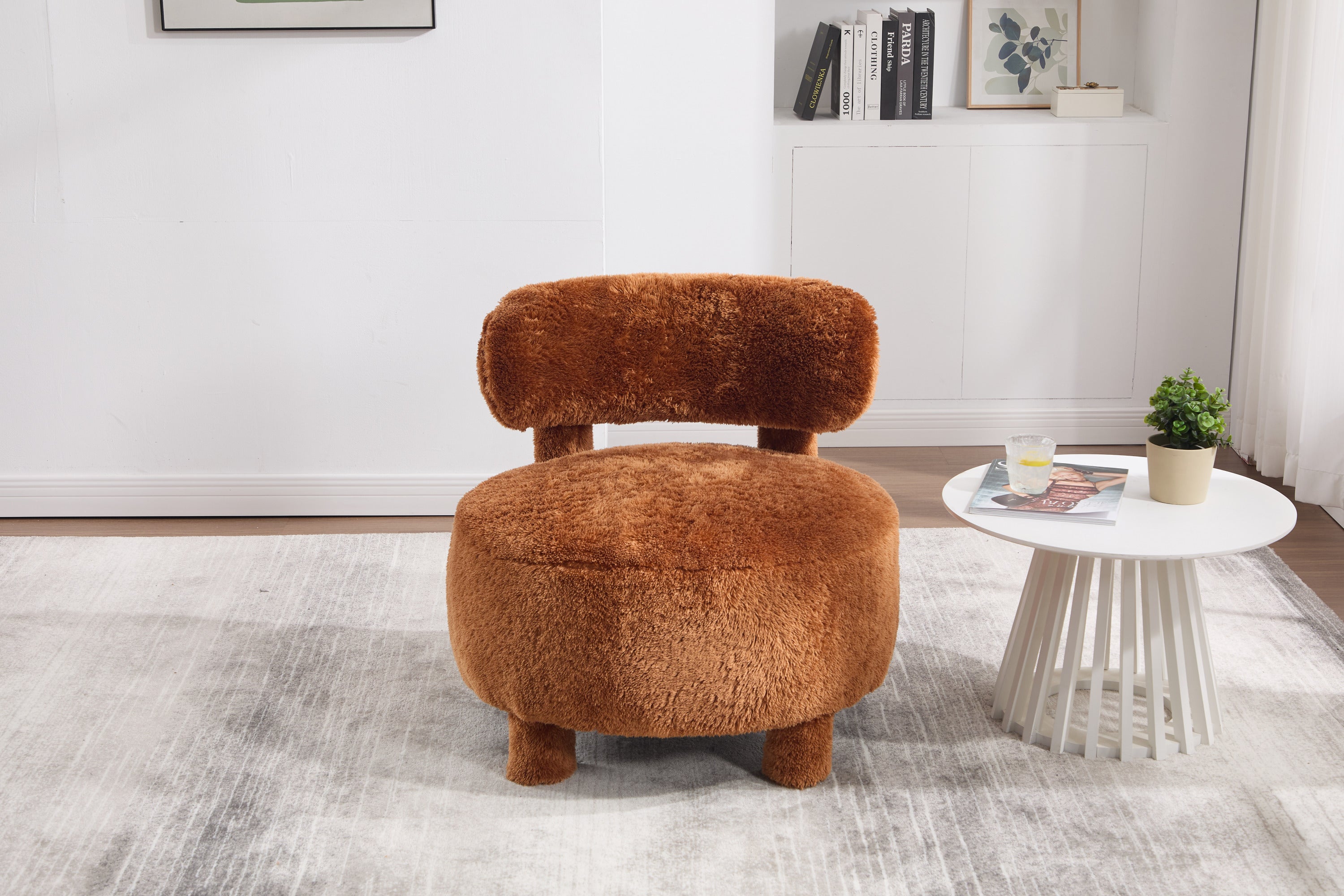 Fur/Teddy Fabric Armless Accent Chair with Curved Backrest